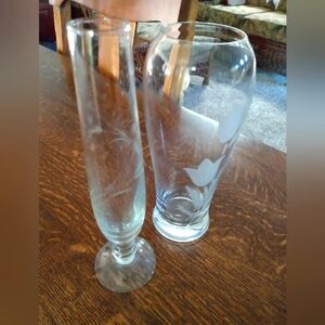 Vintage Glass Etched Vases (2)